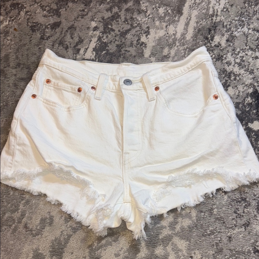 Levi's White Jean Shorts Distressed High-Waisted